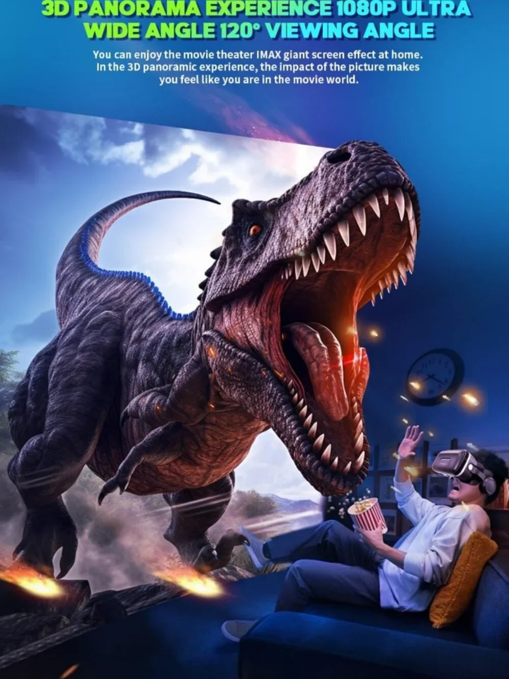 Immersive VR Headset with Built-in Headphones - 120° FOV for 3D Movies & Games